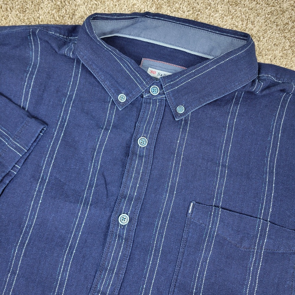 32 Bar Blues Mens 3XL Blue Striped Button Down Short Sleeve